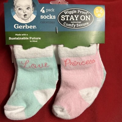 Gerber Baby socks 4-Pack Wiggle Proof Organic Cotton Size 0-6 months Brand New - Image 1 of 4