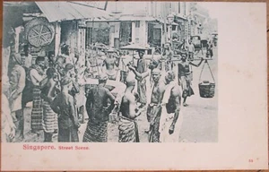 Singapore 1902 Postcard, Street Scene with Vendors and Crowd, Early Market View - Picture 1 of 1