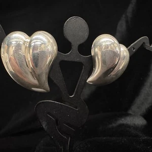 PLATA ESTERLINA + POSTE/TRASERO ORO AMARILLO 14K - PENDIENTES CORAZÓN HINCHADO - Imagen 1 de 7