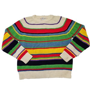 Pull tricot rayé arc-en-ciel rétro Quantum Sportswear taille M vintage années 80 90 - Photo 1 sur 7