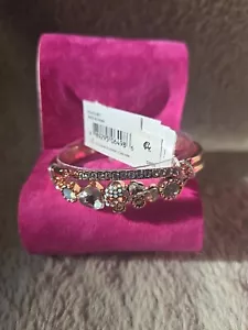 Betsey Johnson Rose Gold Bracelet 2pc Set Skull Heart's Rhinestones Bangle RARE - Picture 1 of 7