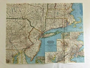 Mapa original vintage de National Geographic de agosto de 1962 de Washington a Boston de Estados Unidos - Imagen 1 de 3