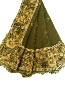 Georgette Dupatta Scarf Vintage Indian Embroidered Long Stole For Woman LD7178 - Picture 1 of 8
