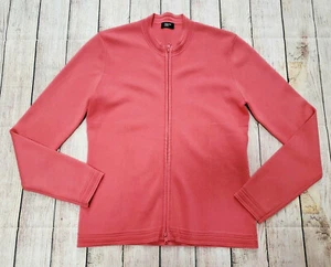 PHILIPPE ADEC PINK LARGE LG DOUBLE ZIPPER FRONT STRETCH CARDIGAN TOP JACKET - Picture 1 of 9