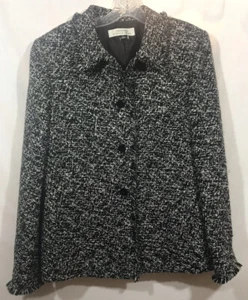 Tahari Arthur S. Levine Sz 14 Jacket Blazer B&W Houndstooth Button Fringe EUC - Picture 1 of 12