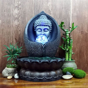 Buddha Tabletop Water Fountain LED Light Zen Meditation Indoor Waterfall Feature