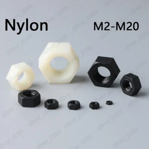 Dadi esagonali in nylon bianco/nero DIN934 dadi esagonali M2 M2,5 M3 M4 M5 M6 M8 M10 M20 - Foto 1 di 5