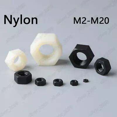 White / Black Nylon DIN934 Hexagon Nuts Hex Nuts M2 M2.5 M3 M4 M5 M6 M8 M10 M20