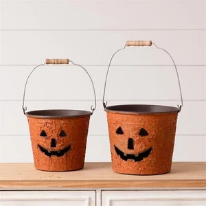 2er Set Jack O' Lantern rustikale Metalleimer - Bild 1 von 1