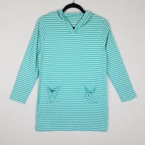 Coolibar UV Beach Cover-Up Girls XL Hoodie Dress Striped Turquoise Aquamarine - Picture 1 of 16