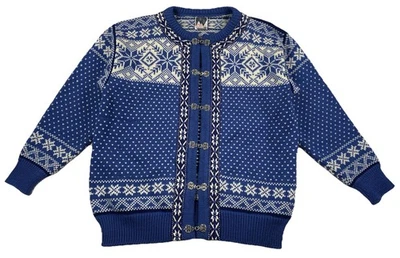 Dale of Norway Snowflake Wool Sweater Blue White Pewter Clasp Size Large - Image 1 of 4