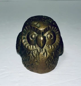 VTG Brass Owl Owlette Figurine Paperweight Unpolished 2.50" Taiwan - EUC - Picture 1 of 9