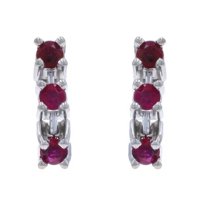 White Gold Ruby Journey Drop Earrings 14k Round .48ctw Pierced - Image 1 of 4