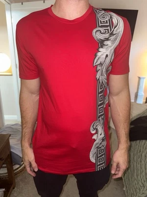 Versace Men's Short Sleeve T-Shirt Red Black Size Large - Image 1 of 4