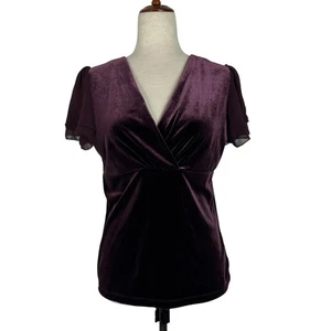 Lauren Ralph Lauren Top Women Medium Velvet Burgundy Plum Babydoll Whimsigoth - Picture 1 of 13