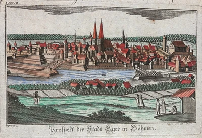 Stadt Eger in Böhmen, Cheb, Alois Sonne von Sonnefeld (1766-1819) um 1800 Kupfer - Bild 1 von 4