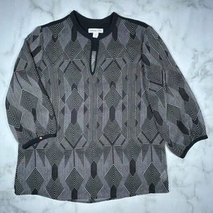 Coldwater Creek Womens Geometric Sheer 3/4 Sleeve Blouse Top BlacK US Size M - Picture 1 of 12