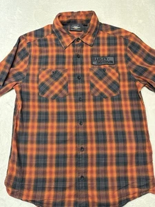 Harley Davidson Burnt Orange Rust Plaid Shirt Moto Workwear Button Front SZ M - Picture 1 of 12