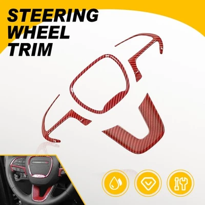 Cubierta de volante de fibra de carbono roja para Dodge Challenger Charger Durango 15-23 Foto 1 de 4