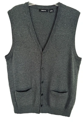 Claiborne Men’s Sweater Vest Gray Button Down Cotton Blend Classic Large - Image 1 of 4