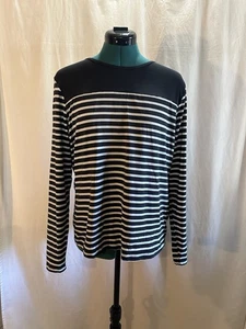 Top donna Lands’ End a righe manica lunga bianco e nero – Taglia Large - Foto 1 di 6