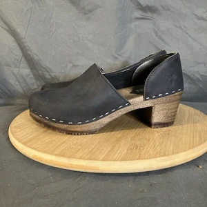 Sandgrens Schweden Clogs Damen 7,5/38 schwarz Leder Holzblock Handarbeit Schuhe - Bild 1 von 12