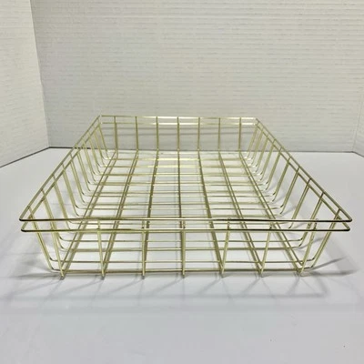2 Golden Grilled Wire Desktop Storage Basket Paper Tray Mail Holders - Image 1 of 4