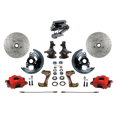 LEED 刹车 -RFC1003-FA1X 手动套件 带 2 英寸滴钻转子和红色卡钳 — 第 1/4 张图片