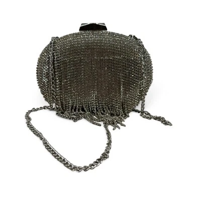 Olga Berg Bria Crystal Fringe Clutch Rhinestone Drop In Chain Strap Silver - Image 1 of 4