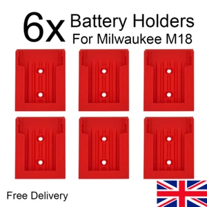 6x Battery Holder for Milwaukee M18 18v (Red) - Wall Mount, Worktop - Picture 1 of 4