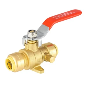 Efield 1/2" Steckkugelhahn mit Ablauf Ohr, roter Hebel Messing bleifrei - Bild 1 von 6