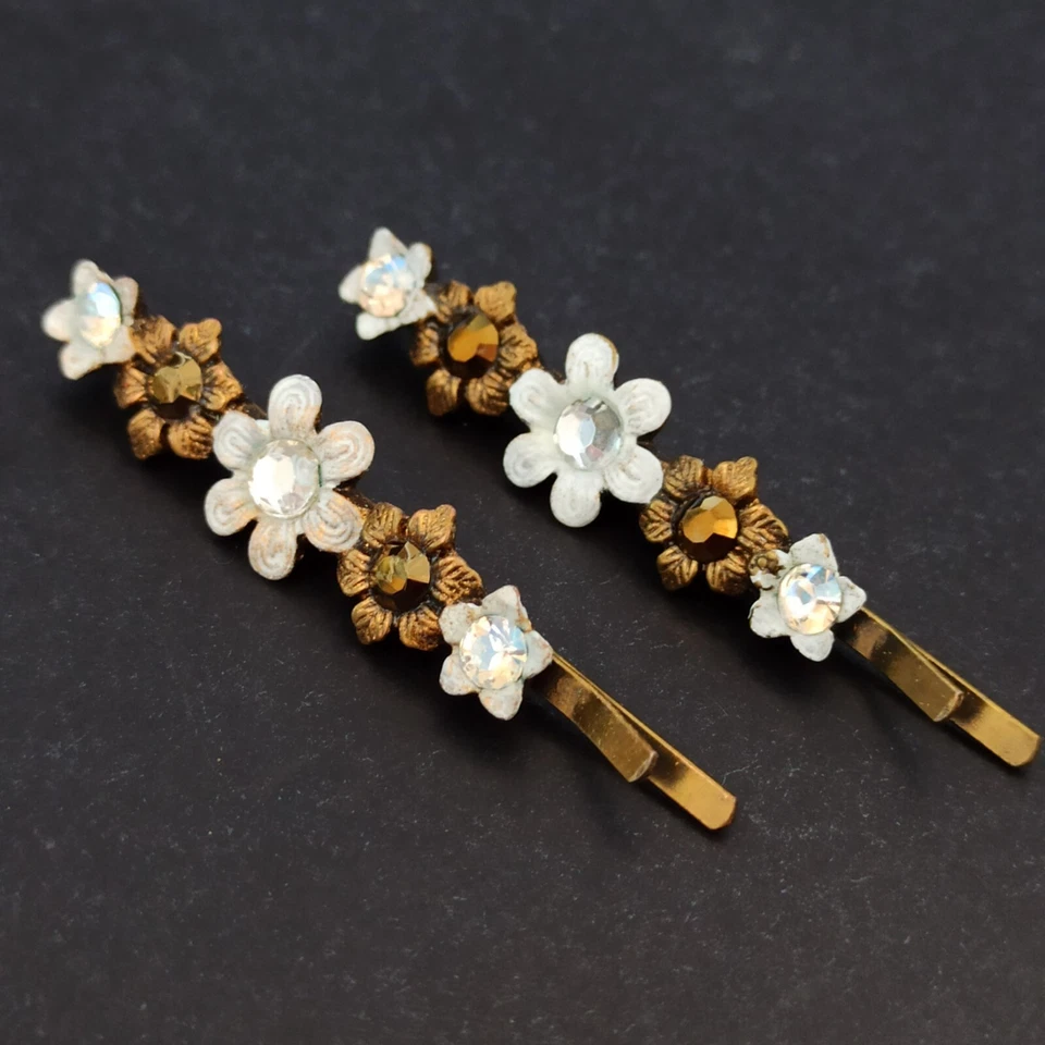 Horquilla Michal Negrin Oro Blanco Lote 2 Correas Florales Par Cristales Regalo Novia Foto 1 de 4