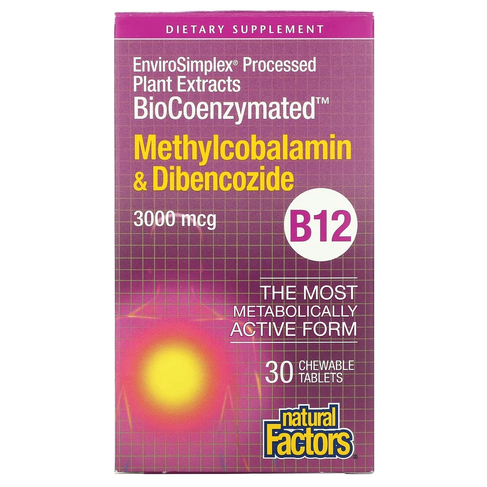Natural Factors BioCoEnzimated B12 Metilcobalamina y Dibencozida 3000mcg 30 ct Foto 1 de 1