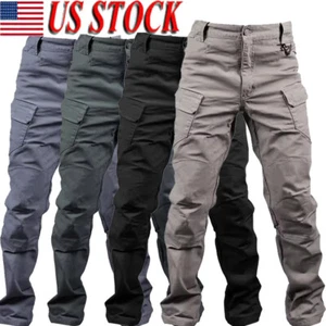 Mens Cargo Pants Work Combat Pants Outdoor Hiking Waterproof Trousers Tactical - Picture 1 of 44