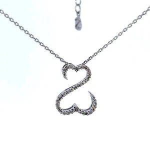 Jane Seymour 14K White Gold Diamond Open Heart Small Pendant & 18,20" Chain - Picture 1 of 10
