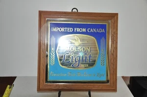 Vintage Molson Light Beer Canada Mirror Sign Geese Man Cave 15" x 15" Wood Frame - Picture 1 of 6