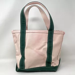 LL Bean Boat and Tote Bag Green Pink Open Top Canvas Made USA Cotton M24 - Picture 1 of 12