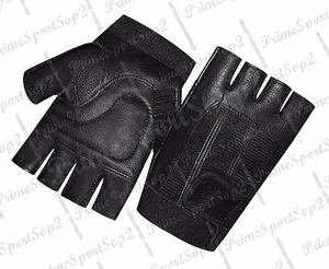 WEIGHT LIFTING TRAINING REAL LEATHER SPANDEX FITNESS CYCLING WHEELCHAIR GLOVES - Picture 1 of 5