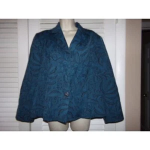 Vintage Pendleton teal/black floral blazer 16 100% Virgin wool hidden snap close - Picture 1 of 5