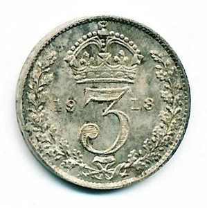 1913 GREAT BRITAIN UNCIRCULATED SILVER 3 PENCE - Picture 1 of 4
