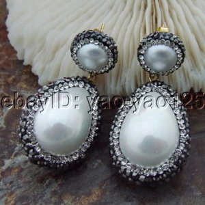 925 Golden Hook Yellow gold plated Sea Shell Pearl Earrings - Picture 1 of 4