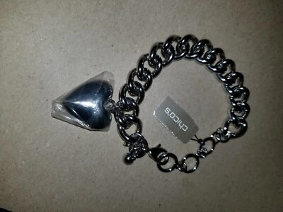 NUEVO CON ETIQUETAS Chico’s Tono Plata 15mm Grueso Bordillo Cadena Pulsera Con Dije Corazón Puff Foto 1 de 2
