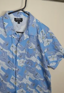 A.P.C. Camisa Estampada Manga Corta Chemisette Lloyd Talla M Blanqueador Avión - Imagen 1 de 15