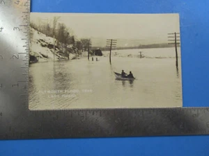 Vintage Plymouth Flood 1936 Train In Water People Boat RPPC B&W Post Card PC66 - Picture 1 of 2