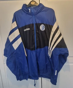 90s 1996-97 Schalke Adidas Hooded Rain Bench Coat Large (L) - Picture 1 of 16