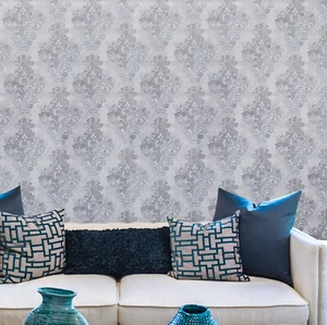 Vintage paper Wallpaper damask gray bronze metallic violet textured double rolls - Picture 1 of 11