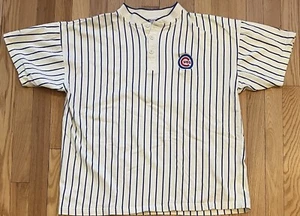 Chicago Cubs MLB Reebok Cream Striped Jersey Style Shirt size MEDIUM Free Ship - Picture 1 of 6