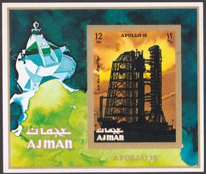 AJMAN - 1971 APOLLO 16 / SPAZIO - FOGLIO RICORDO COME NUOVO NH IMPERF - Foto 1 di 4