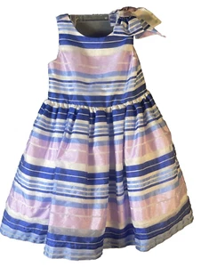 Janie and Jack Organdy Striped Sleeveless Dress Taffeta Pink Blue Girls Size 4 - Picture 1 of 7