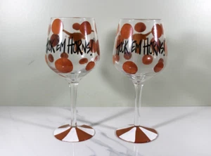 Juego de 2 tallo de vidrio pintado a mano de Texas Longhorn Sue Patrick - Imagen 1 de 3